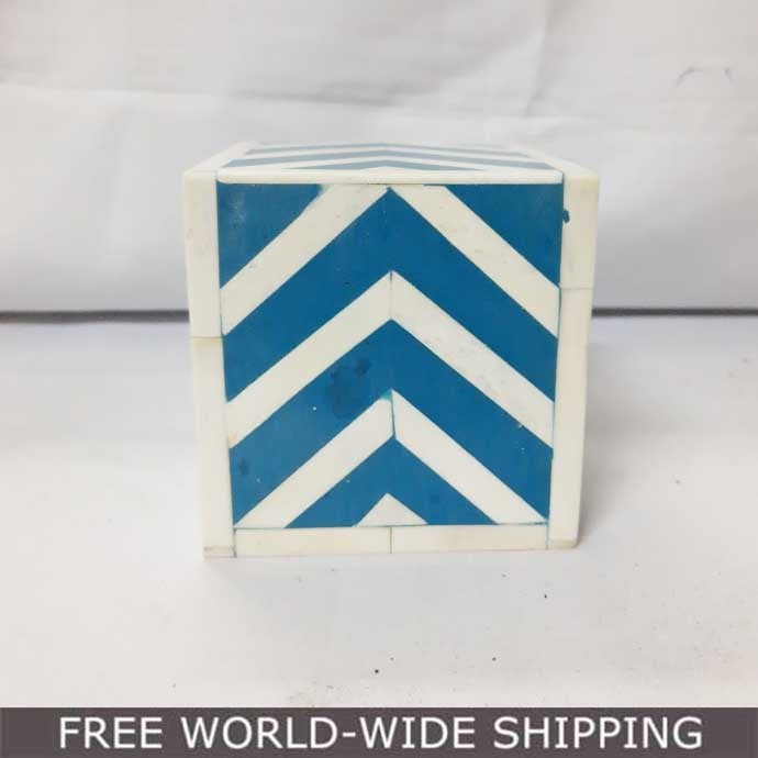 Real Bone Inlay Designer Square Paper Weight Blue