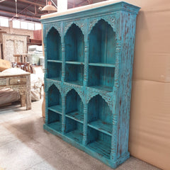 Antique Indian Hand Carved Wooden Bookshelf 169x39x196cm Blue