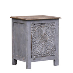 Dynasty Hand Carved Indian Reclaimed Wood Side Lamp Table