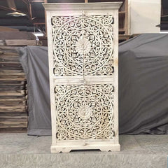 Dynasty Hand Carved Indian Solid Wood Cabinet With Carved Doors