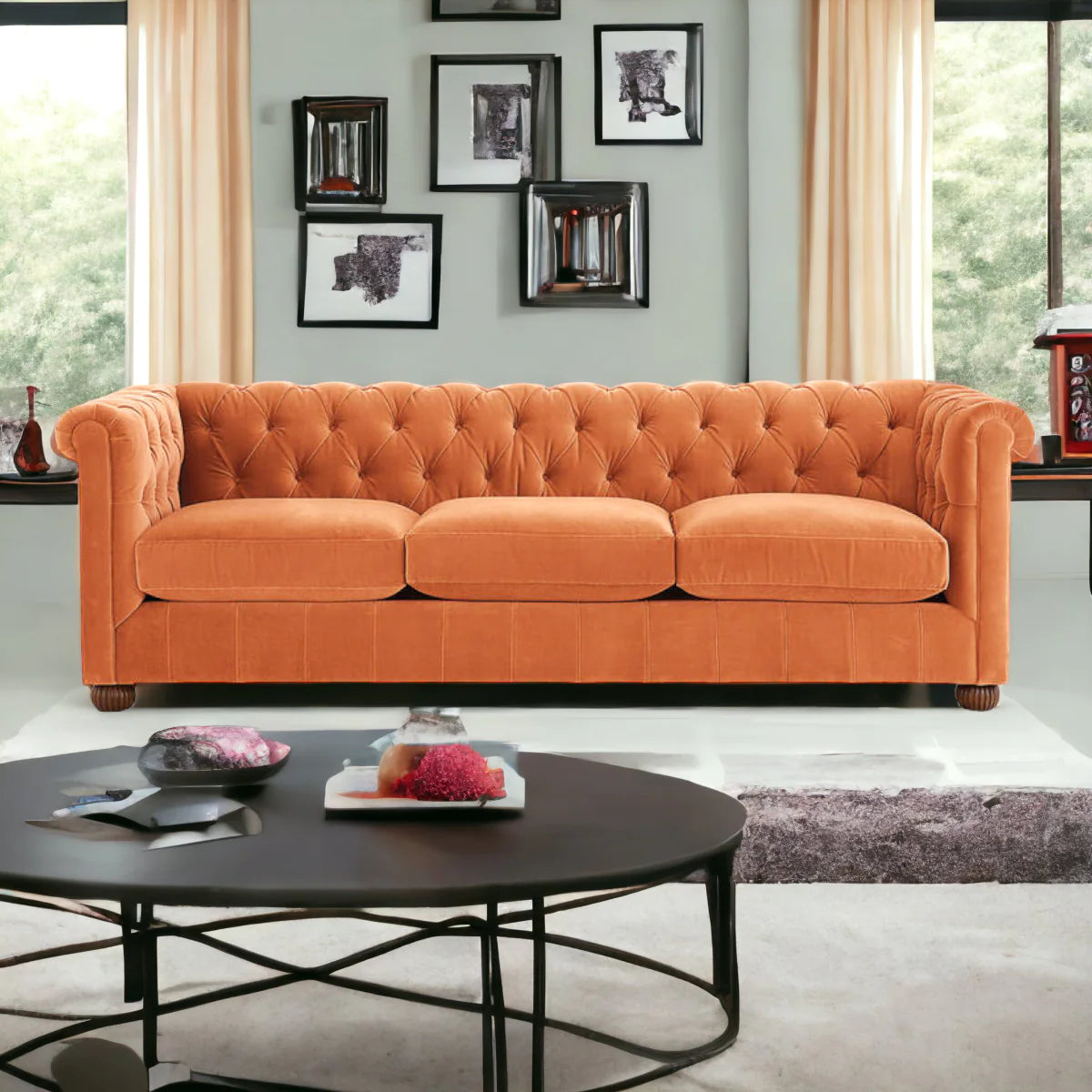 Chesterfield Brenna 3 Seater Solid Wood Fabric Sofa Lounge Couch CHSE09