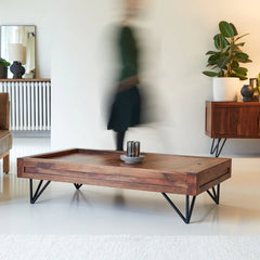 Industrial Metal and Solid Wood Coffee Table With Storage C115