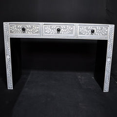 Bone Inlay Grey Floral Console Table