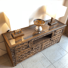 Indian Hand Carved Solid Wooden TV Unit 06