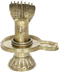 Indian Lord Shiva Linga with Shiva’s Snake Crowning It Brass Statue