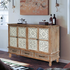 Indian Hand Carved Solid Wood 4 Door & 3 Drawer Sideboard A1