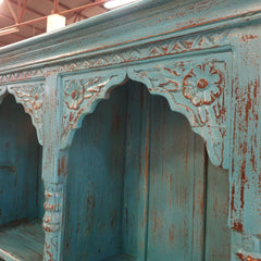 Antique Indian Hand Carved Wooden Bookshelf 169x39x196cm Blue