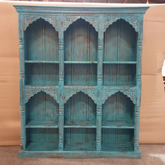 Antique Indian Hand Carved Wooden Bookshelf 169x39x196cm Blue