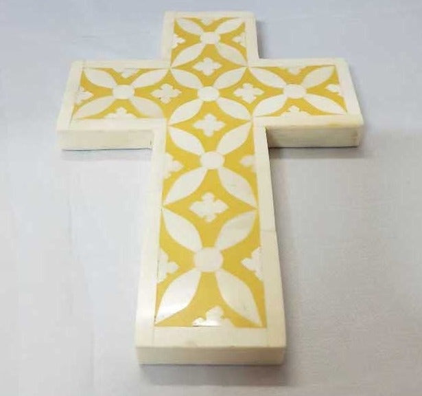 Real Bone Inlay Wall Decor Cross Yellow