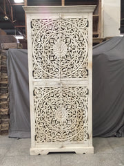 Dynasty Hand Carved Indian Solid Wood Cabinet With Carved Doors