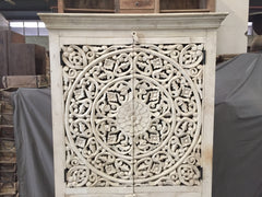 Dynasty Hand Carved Indian Solid Wood Cabinet With Carved Doors