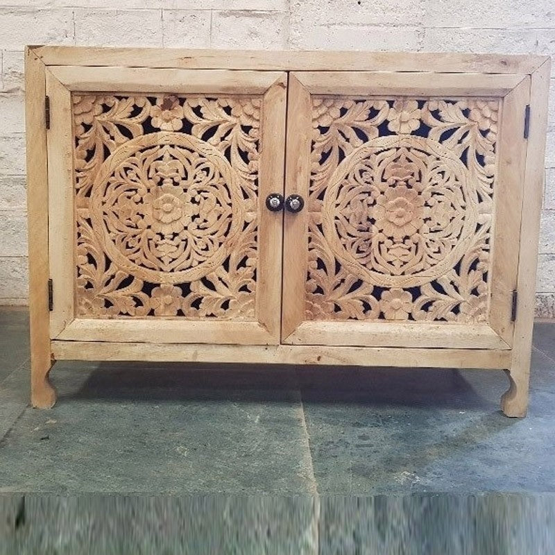 Dynasty Hand Carved Indian Solid Wood Buffet Cabinet Sideboard