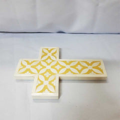 Real Bone Inlay Wall Decor Cross Yellow