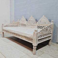 Antique Indian Hand Mughal Garden Wooden 3 Seater Daybed 200x90x100cm