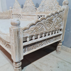 Antique Indian Hand Mughal Garden Wooden 3 Seater Daybed 200x90x100cm