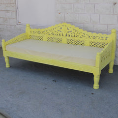 Mughal Garden Hand Carved Balinese Daybed Yellow L