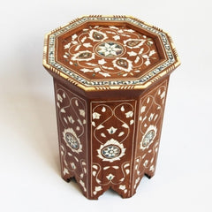 Maaya Bone Inlay Floral Small Arabian Side Table Stool Stand