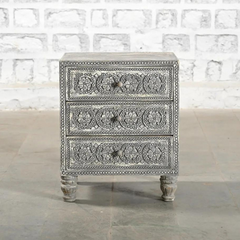 Hand Carved Solid Wood Bedsides Table Gray 65