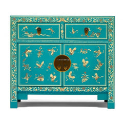 Golden Dragon Oriental Painted Solid Wood Blue and Gold Sideboard 90x40x80cm