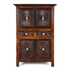 Antique Indian Hand Carved Solid Wood Almirah Cabinet Wardrobe 05