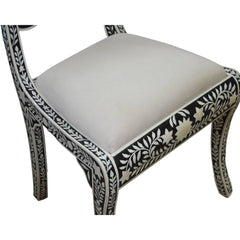 Maaya Bone Inlay Seating Chair White Black Floral Pattern Chair 10