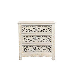 Indian Hand Carved 3 Drawers Solid Wood Bedside Table  06