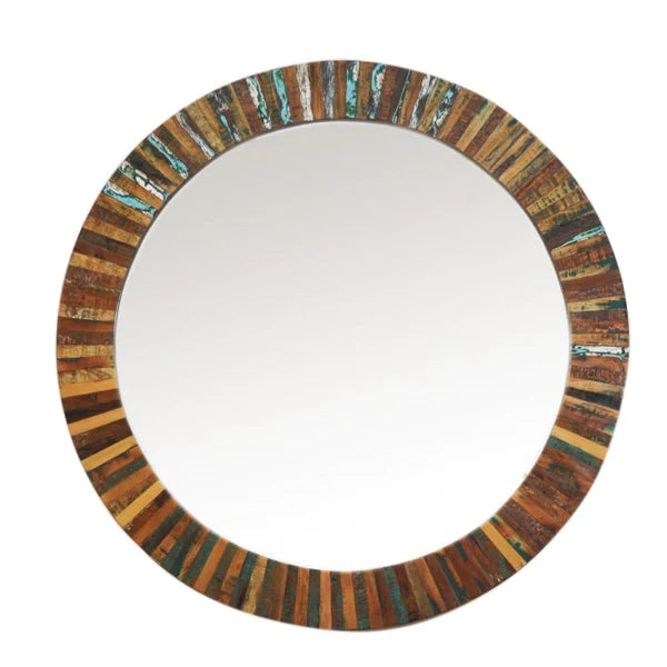 Nirvana Reclaimed Wood Round Wall Mirror Frame 90x3x90Cm