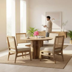 Hand Carved Solid Wood Round Dining Table Set 26