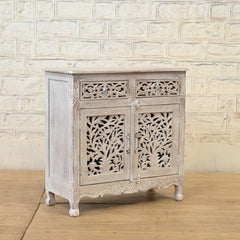 Indian Jali Solid Wood Hand Carved Cabinet White