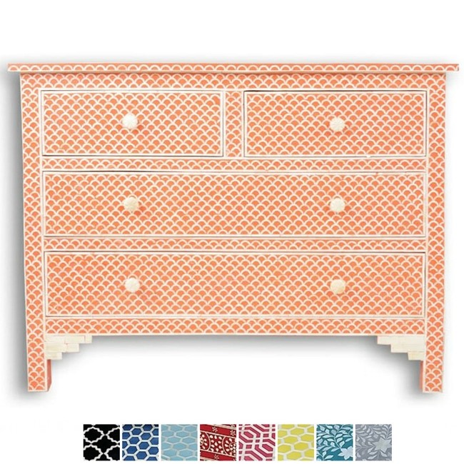 Maaya Bone Inlay Chest of 4 Drawers Dresser Orange Fishscale