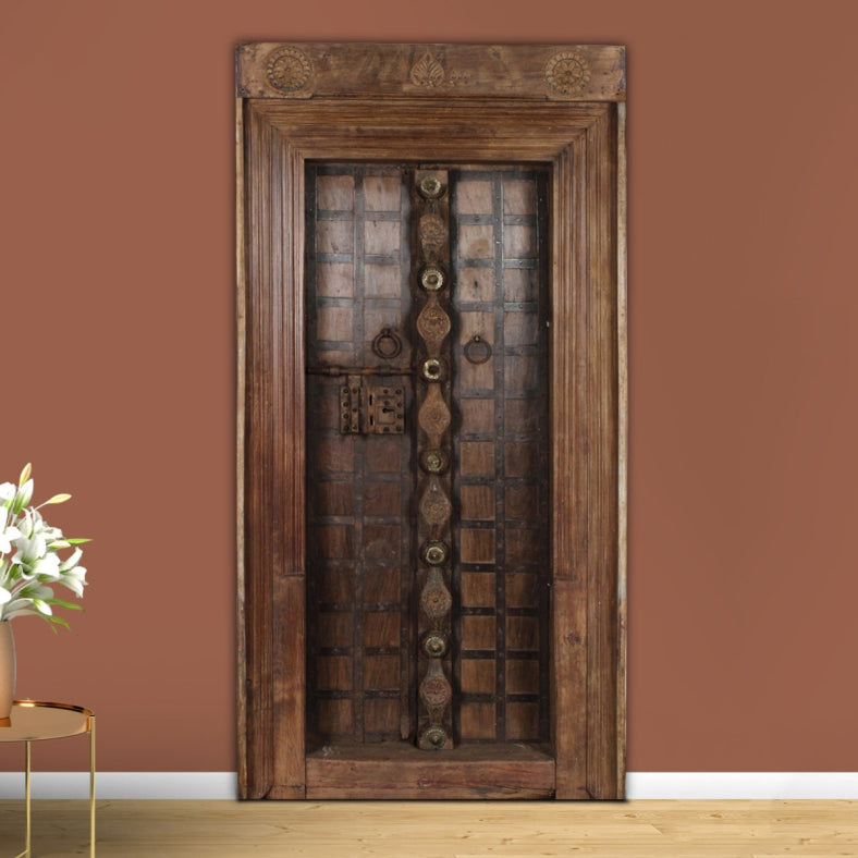 Indian Vintage Antique Handcrafted Wooden Iron & Brass Work Door 63