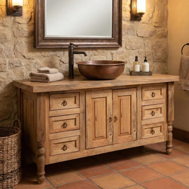 Indian Hand Carved Solid Wood Bathroom Vanity V06