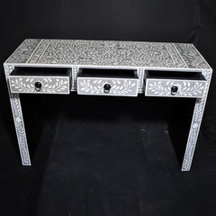 Bone Inlay Grey Floral Console Table