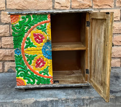 Indian Hand Painted Floral Carved Solid Wood Cabinet D128
