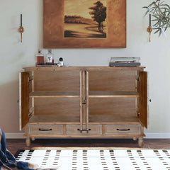 Indian Hand Carved Solid Wood 4 Door & 3 Drawer Sideboard A1