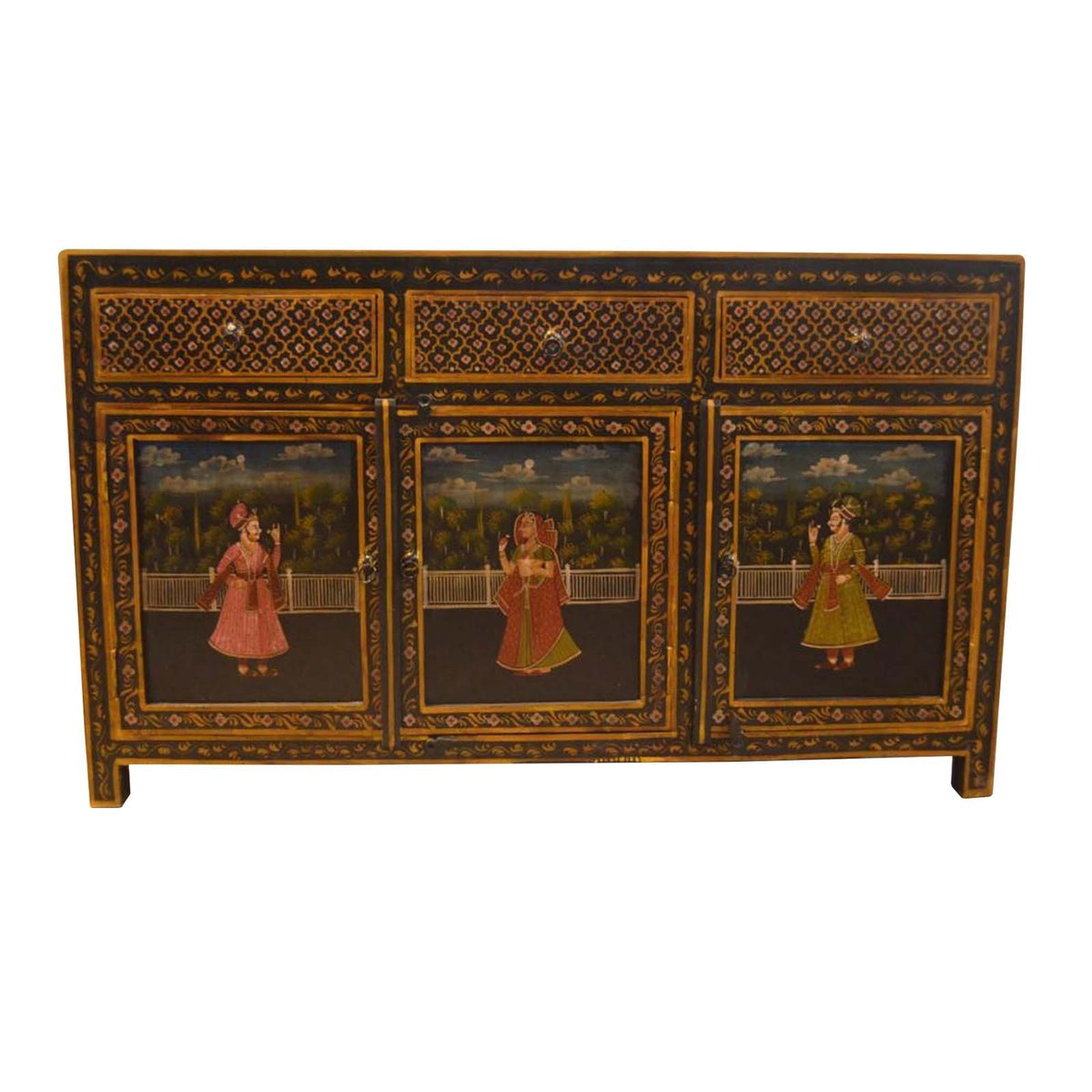 Mughal Hand Painted Wooden Sideboard