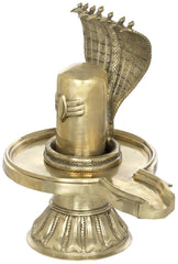 Indian Lord Shiva Linga with Shiva’s Snake Crowning It Brass Statue