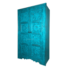 Indian Hand Carved Solid Wooden Cupboard Wardrobe D45