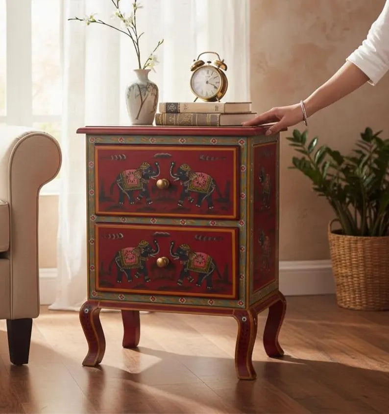 Indian Hand Painted Solid Wood Bedsides Table B8
