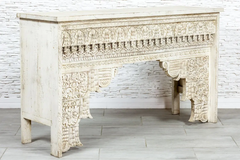 Indian Hand Carved Mughal Garden Solid Wooden Hall Table Console Table 153x47x90cm Whitewash