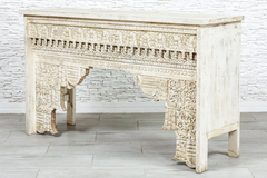 Indian Hand Carved Mughal Garden Solid Wooden Hall Table Console Table 153x47x90cm Whitewash