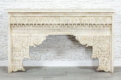 Indian Hand Carved Mughal Garden Solid Wooden Hall Table Console Table 153x47x90cm Whitewash