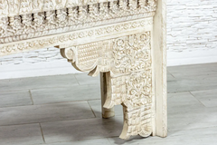 Indian Hand Carved Mughal Garden Solid Wooden Hall Table Console Table 153x47x90cm Whitewash