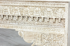 Indian Hand Carved Mughal Garden Solid Wooden Hall Table Console Table 153x47x90cm Whitewash