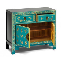 Golden Dragon Oriental Painted Solid Wood Blue and Gold Sideboard 90x40x80cm