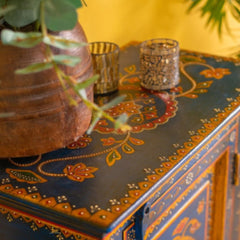 Mughal Hand Painted Multicolored Wooden Side Table