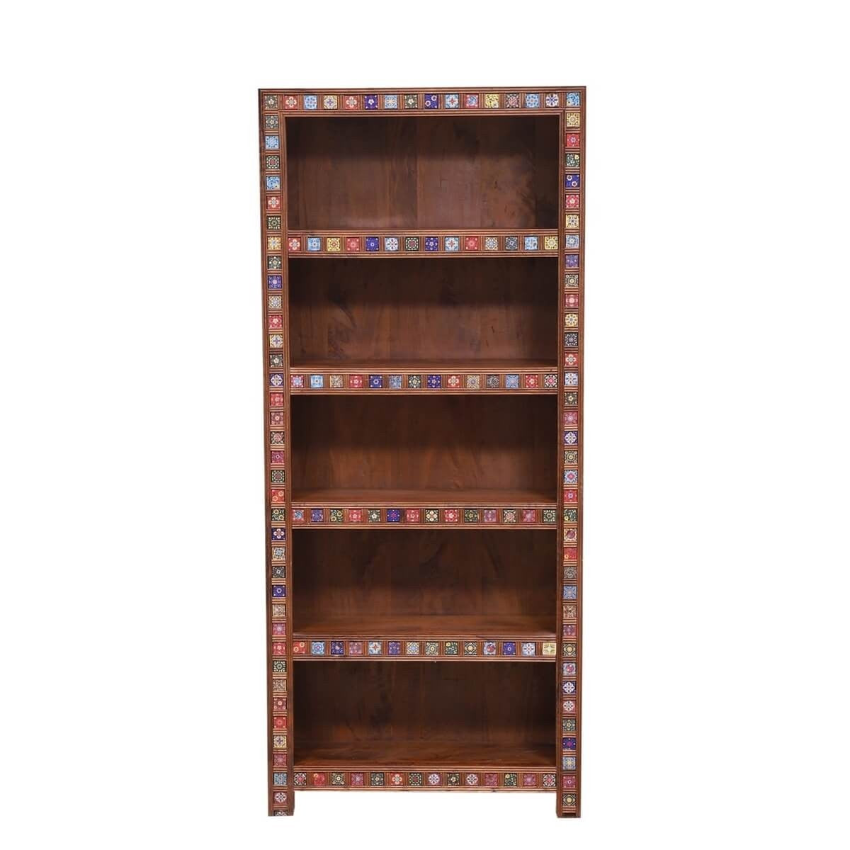 Mosaic Solid Wood 5 Shelf Painted Tile Bookshelf Book Case Display Stand