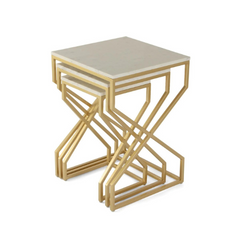 The Attic Cruzz Marble and Metal Set of 3 Side Tables Gold