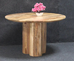 Hand Carved Solid Wood Round Dining Table Set 26