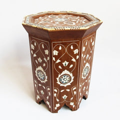 Maaya Bone Inlay Floral Small Arabian Side Table Stool Stand